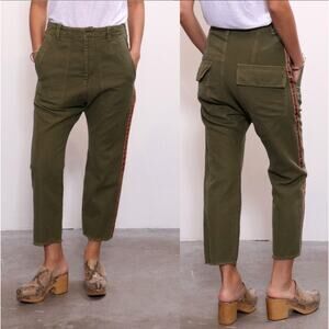 NEW! Nili Lotan 0 Slouchy LINEN Luna Pant w Side Tape Drop Crotch Army Green 26